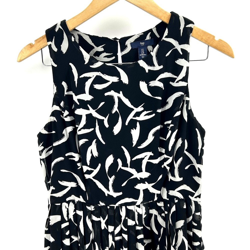 Gap Mens Black White Abstract Brushstroke Sleeveless Fit Flare Pleated Dress 4